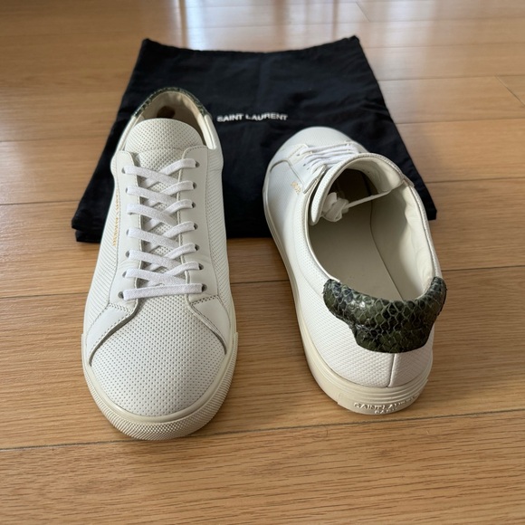 SAINT LAURENT White and Green Snake Andy Sneakers - Picture 7 of 10